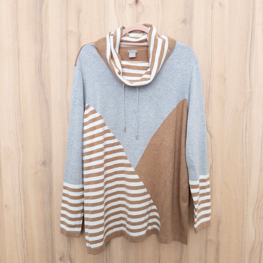 Chicos‎ Zenergy Cowl Neck Striped Colorblock Cashmere Blend Sweater Size XXL